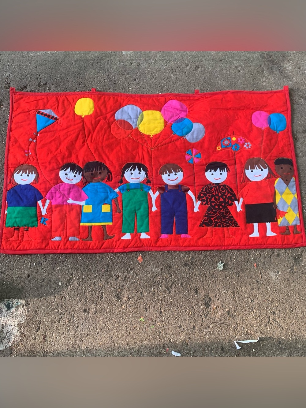 Vintage 70s 80s Circus Balloon Fabric Wall Hanging Kids Decor Wooltex 19…